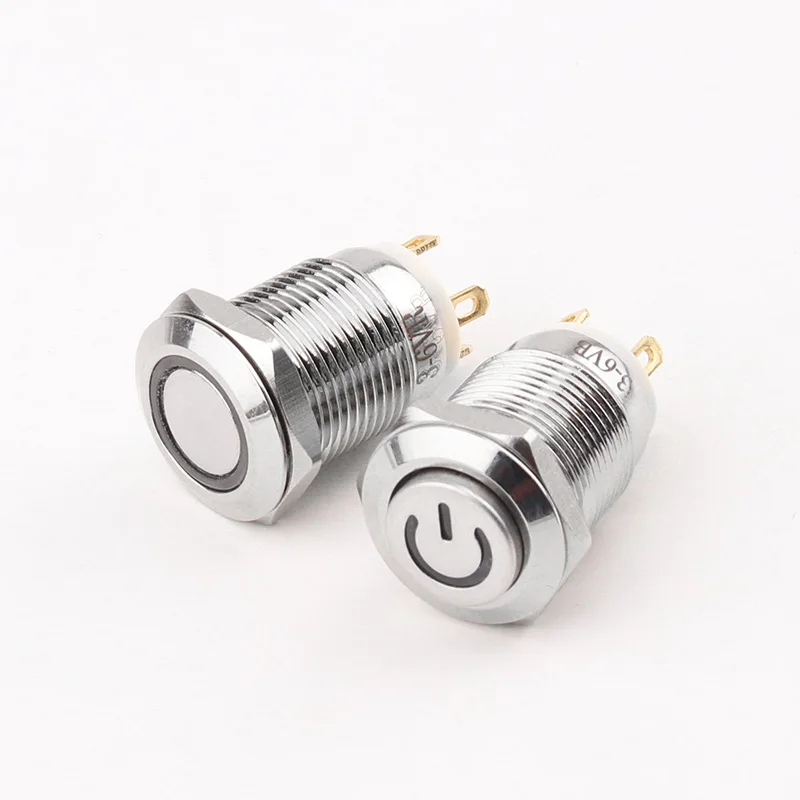 12MM 1NO 4PIN 2PIN Metal button switch with light and without light for instant reset