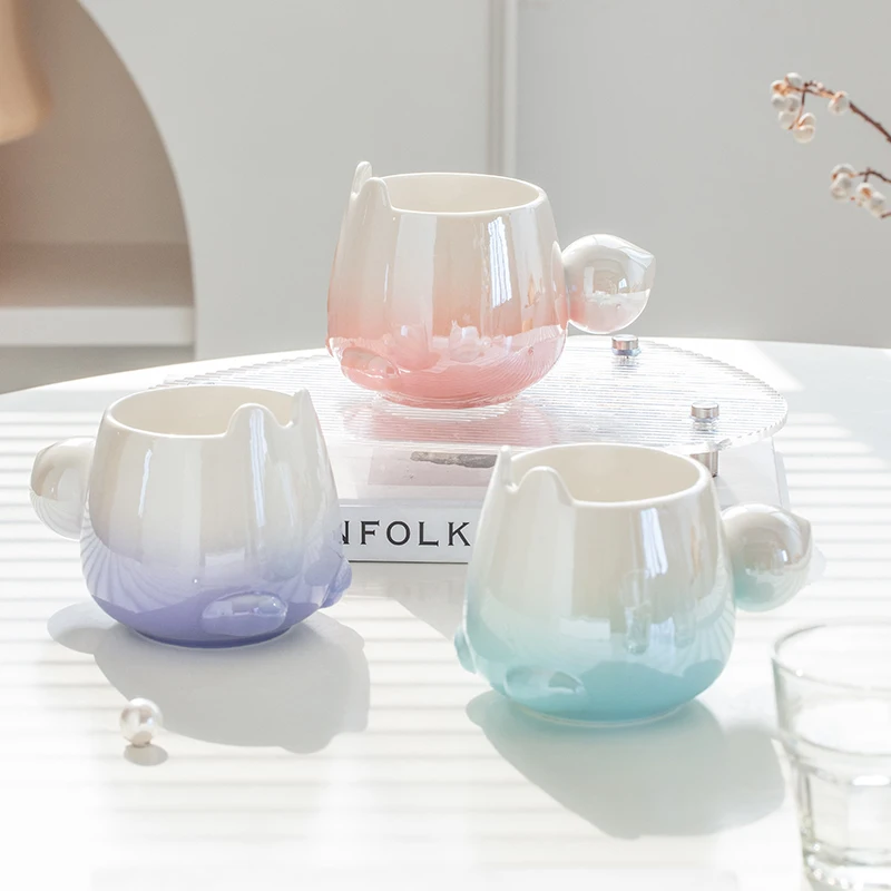 cute fox gradient electroplate animal 3d ceramic cartoon macaron coffee mugs personalised