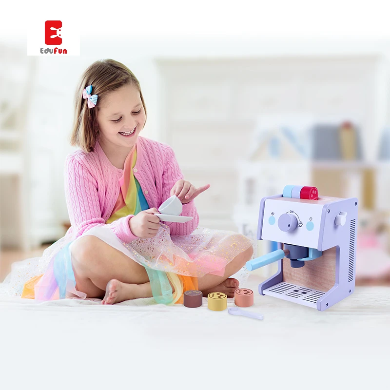 Children Gift funny Montesssori educational Pretend Playing Wooden Kitchen Deluxe coffee machine  Set for Toddler toys