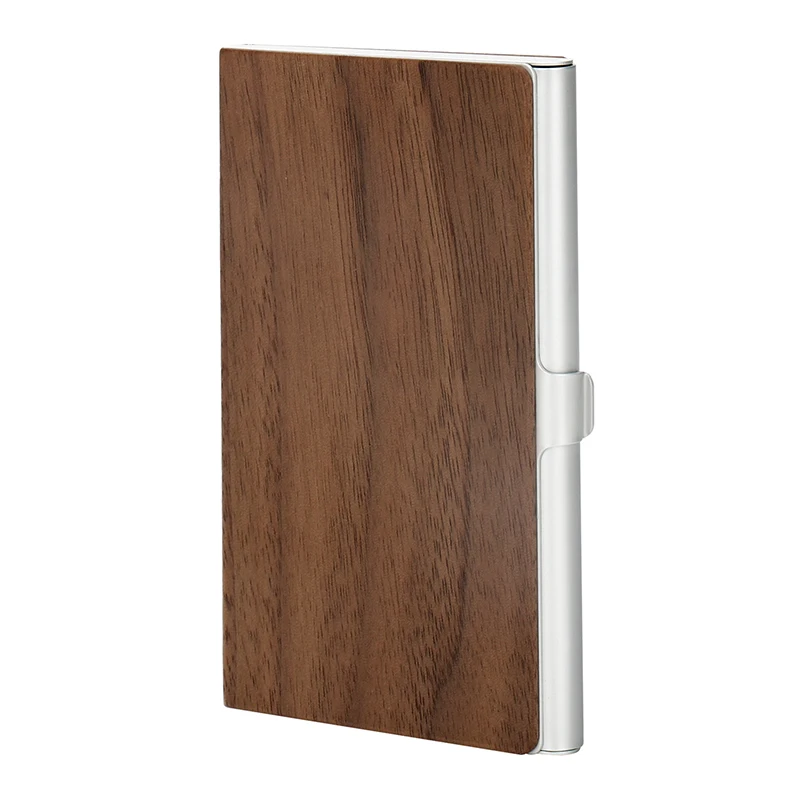 Walnut Wood Stainless Steel Slim Pocket Business Card Holder Name Card Holder for Women and Men