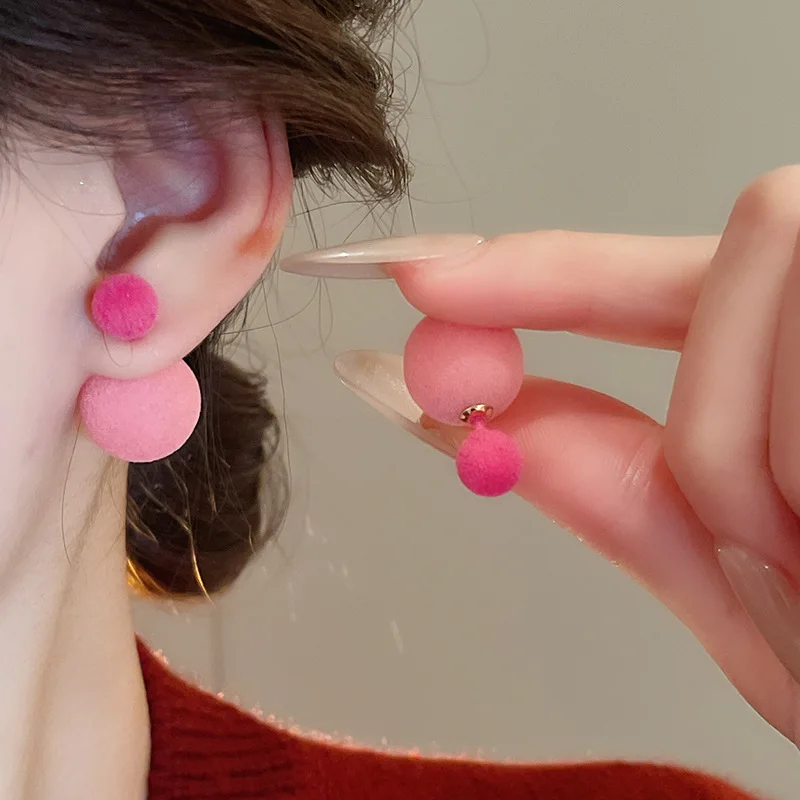 Winter Fashion Jewelry Earrings Women Stud Round Ball Shaped Flocking Earrings For Women Wholesale