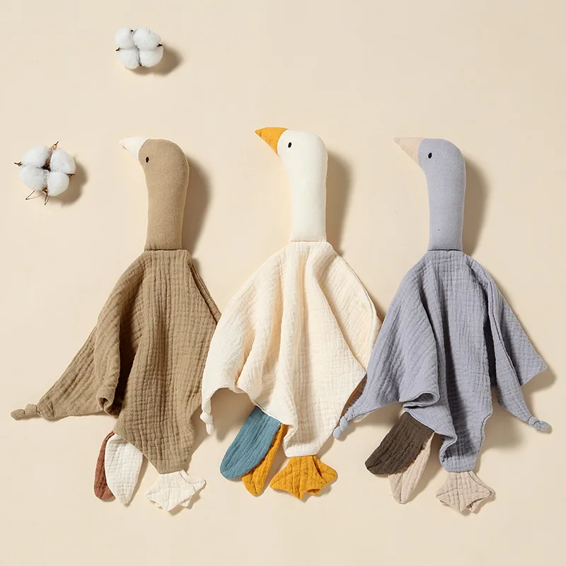 Hot Sale Organic Muslin Cotton Baby Swaddle Blankets Soother Animal Plush Soft Pacifier Toy Swan Security Blanket Sleep Toy
