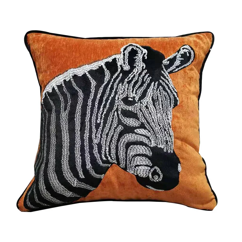 Simple Nordic Sofa Luxury Faux Fur Throw Luxury Beauty Sofa Back Cover Zebra Pattern Orange Geometry Pillow Case Cover