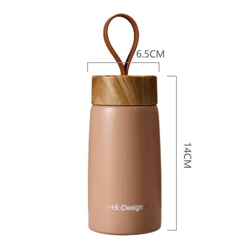 FX Factory stainless steel Mini student water bottle with custom logo Portable wood grain thermos cup with wood lid