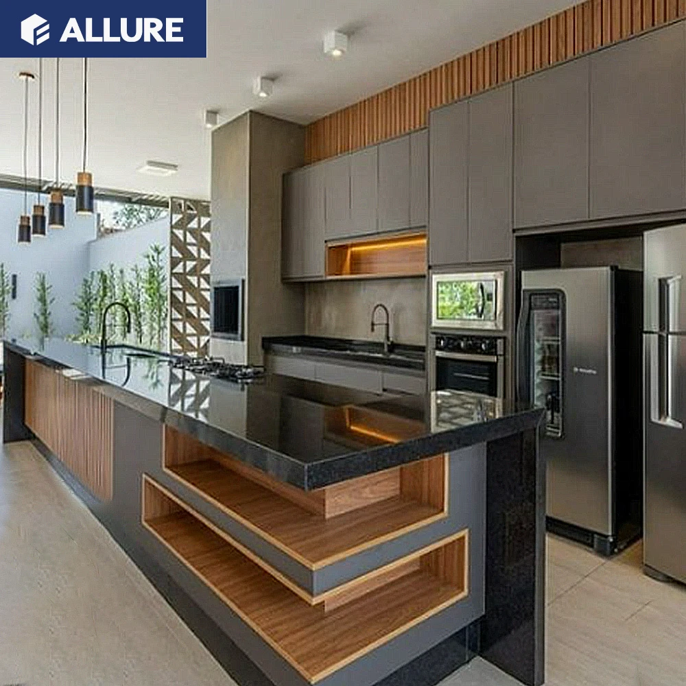 Allure Contemporary Design Smart L Shaped Ready To Assemble Lacquer Kitchen Cabinets With Island