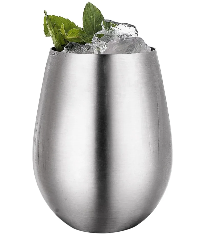 Customized Color Gun Black Stainless Steel 500ml Luxury Wine Glass Stemless Wine Tumbler Martini Glass