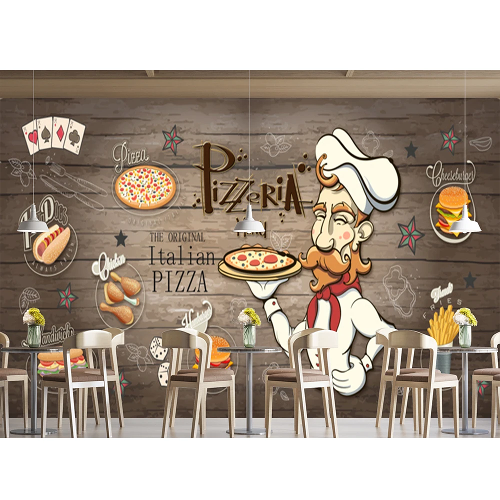 Custom Pizza Shop Wall Mural 3d Food Restaurant Wallpaper Removable Cafe Fast Food Restaurant Snack Pizza Wallpaper