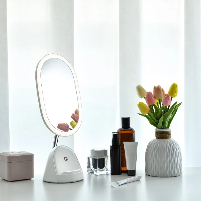 Economical Oval Custom Oem Design Smart Mirror Rechargeable Vanity Makeup Mirror 3-x Magnification Led Makeup Mirror