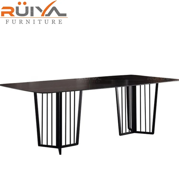 Saudi Arabia Design Kitchen Furniture black leg marble dining table set 6 chairs