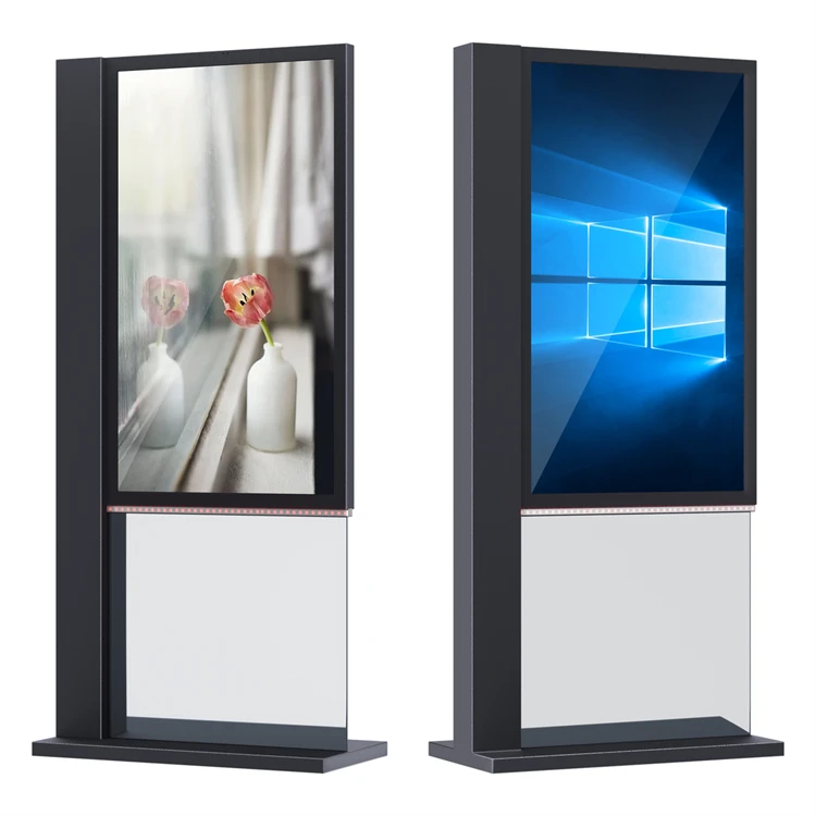43 55 Inch Big Sun Enclosure Floor Stand Kiosk Advertising Panel Waterproof Screen Lcd Totem High Bright Monitor Outdoor Tv
