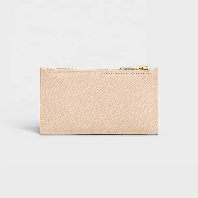 Custom Logo Nude Women Multi Card Slots Zipped Compact Leather Small Card Holders Epsom Leather Zip Cardholder Wallets