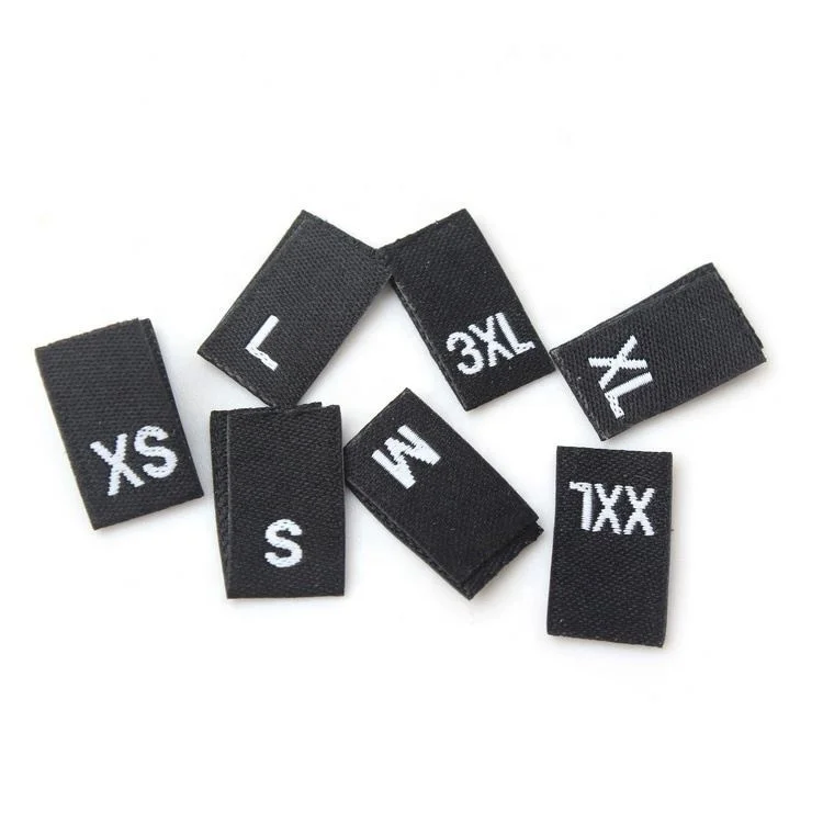 Wholesale In Stock Non Logo Centerfold Black Color 100%Polyester Woven Size Label Tag For Tops