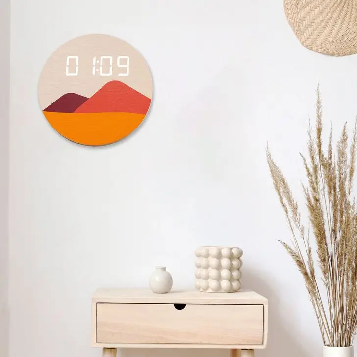 Luminous wooden digital alarm clock LED modern wall clock home office living room decoration wall clock