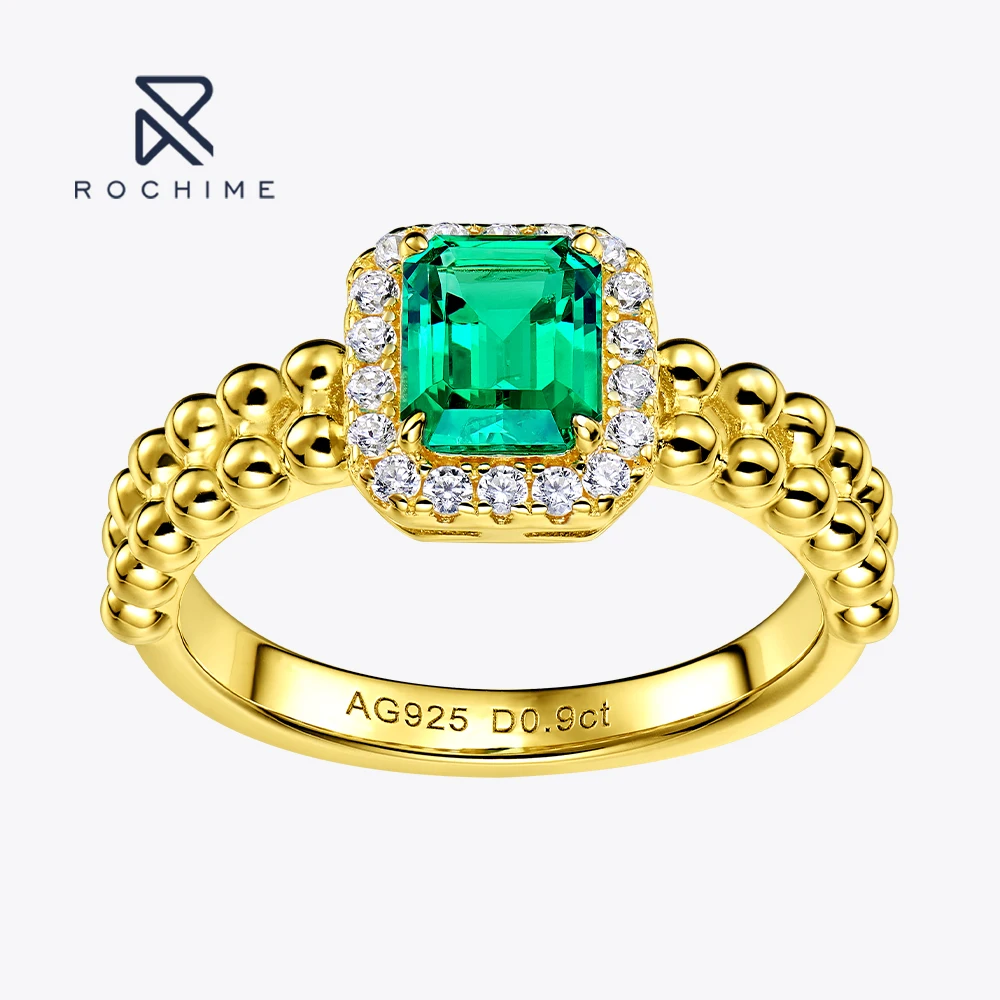 Rochime lab grown Emerald rings  s925 silver gold plated  fine jewelry 18k gold manufacturing fast drop shipping ring for women