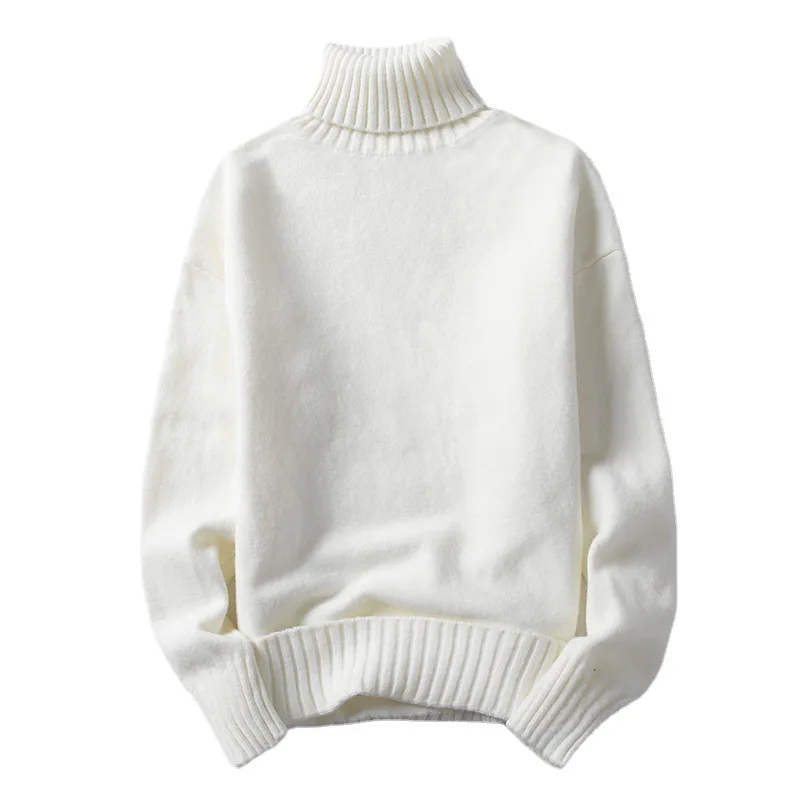 Men's Casual Winter Turtleneck Wool Sweater New Solid Color Pullover Knitted Bottoming Sweater Polyester Crew Neck Thick