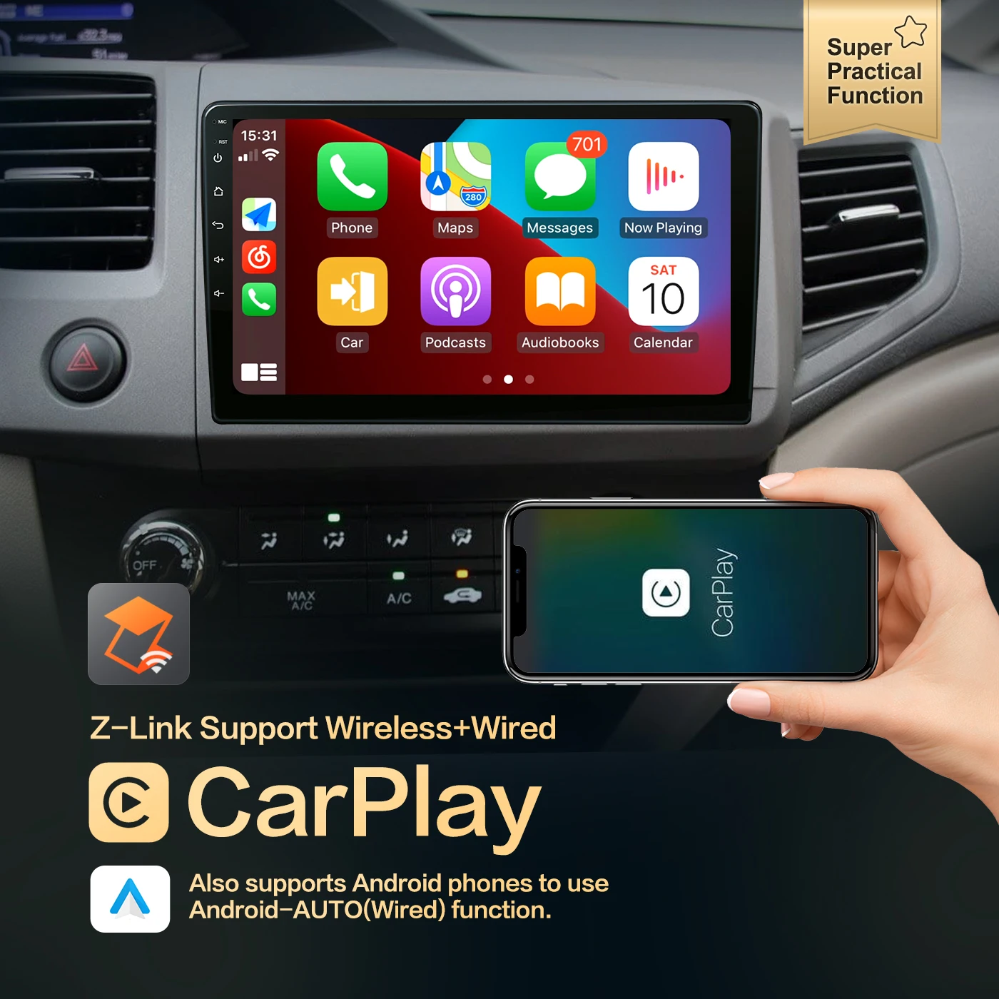 Автомобильный радиоприемник Android 10 0 QLED экран для Honda Civic 2012-2015 авто стерео мультимедийная навигация видеоплеер GPS Carplay No