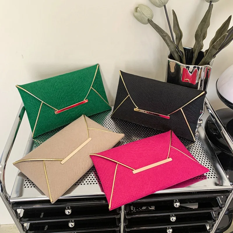2024 Spring Fashion Women Envelope Evening Dinner Cluth Multi-color Elegant Flap Crocodile Pattern Felt Party Purse