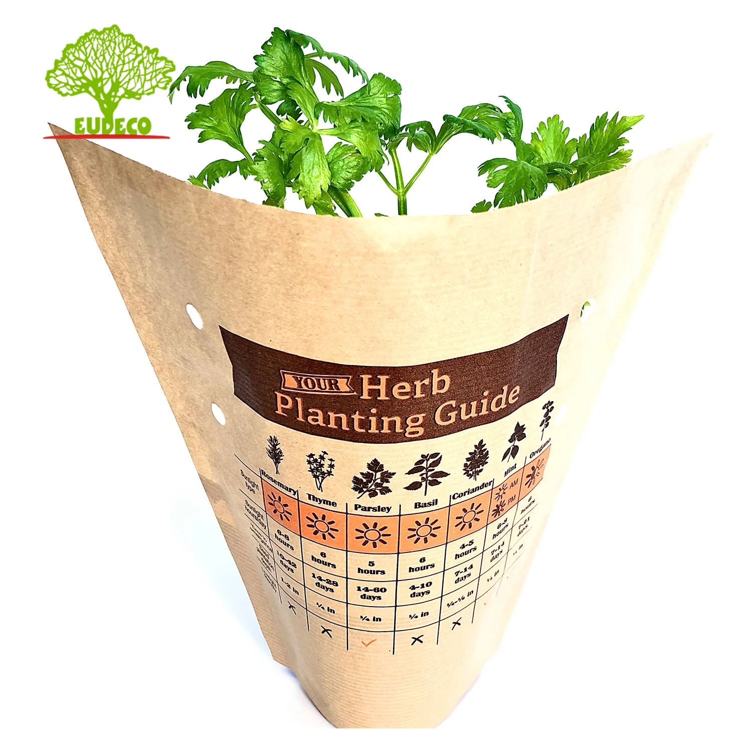 New Herb Garden FSC Eco Friendly Vegetable Perforated  Leather Kraft Paper Carry Bags for Fruits and Vegetables