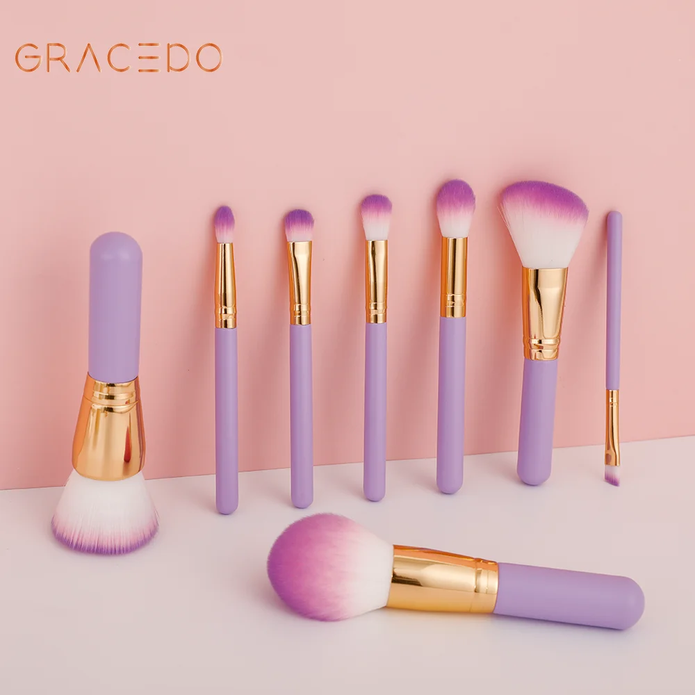 GRACEDO Customize Private Gold Logo Purple 8 PCs Makeup Brushes Set Facing to High-End Market
