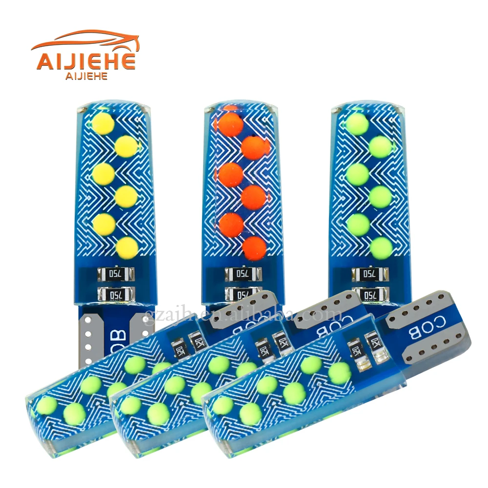 Silicone T10 LED Bulb SMD 2835 12SMD for Car Interior Light Dome Lamp Width Lamp Red+Blue two-color Strobe Flash