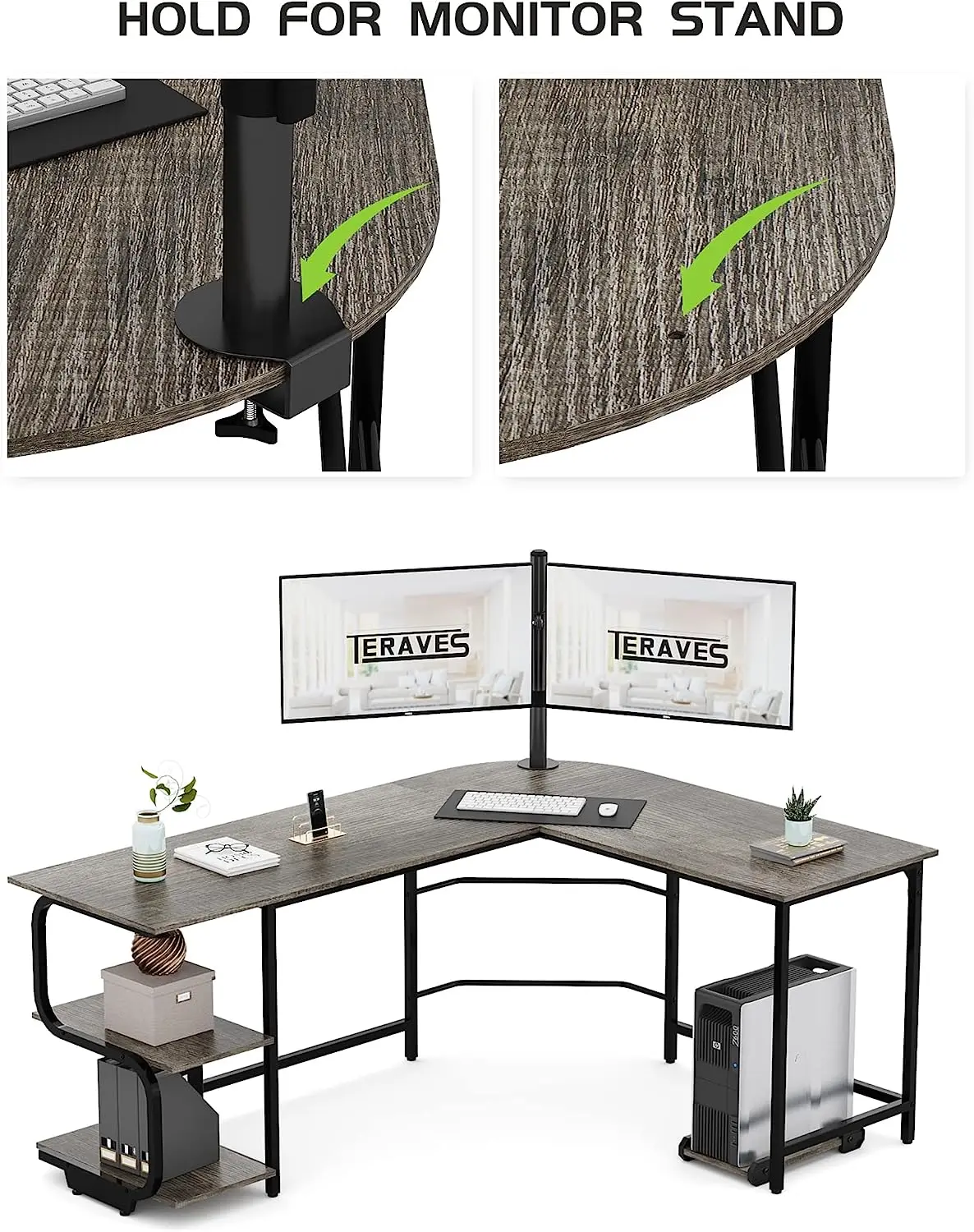L Shaped Desk with Large Surface 9 Inch Sturdy Corner Desk with Storage Shelves Premium Home Office Computer Desk Workstation