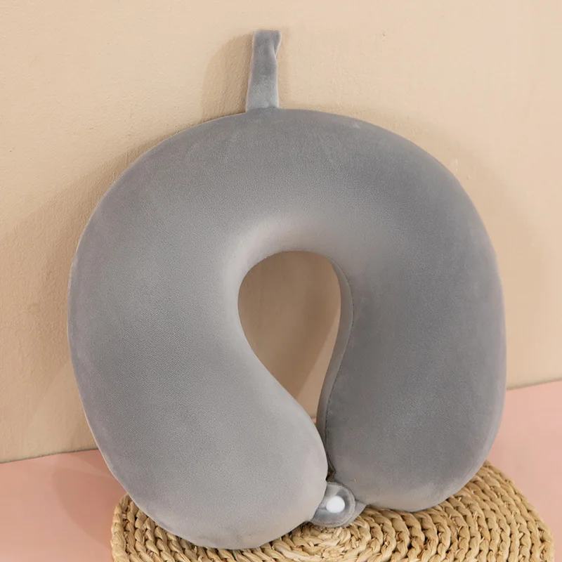 Wholesale detachable and washable  solid color memory cotton U-shaped neck pillow