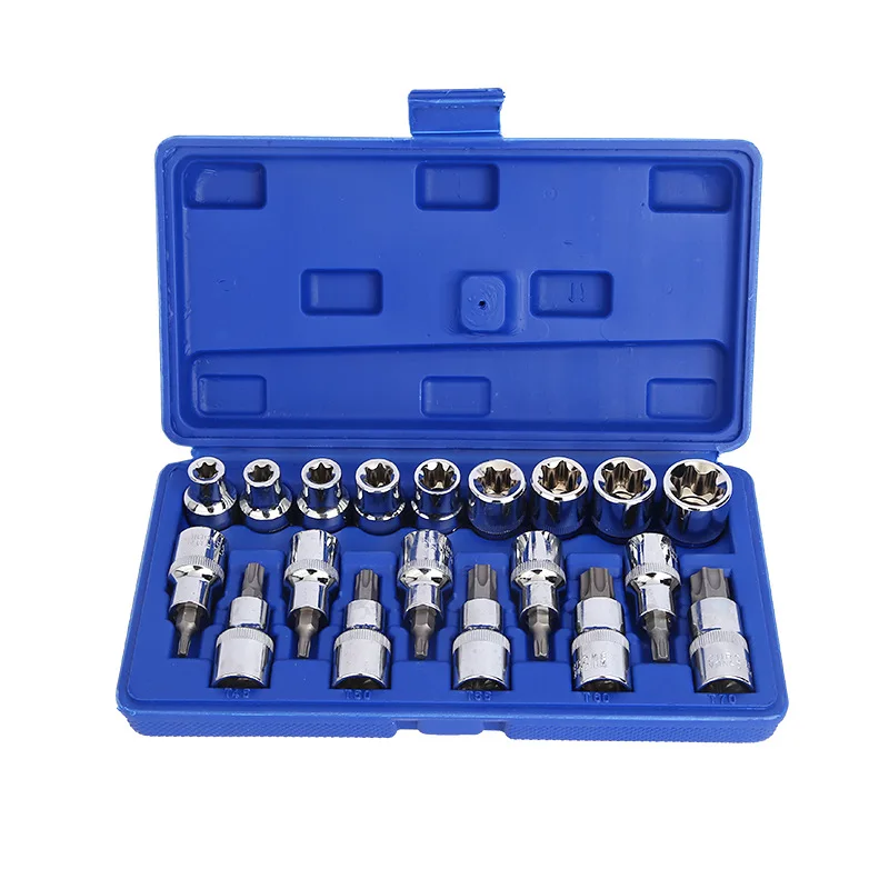 Automotive Mechanic Tools 34Pcs E-Torx Sockets Bit Set 3/8' 5/16' Drive Kit With Storage Case Car Repair Tool Box