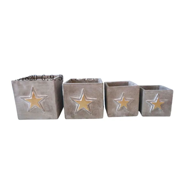 JC51 European Candle Stand Home Decor Square Matte Cement Candle Jars Star Golden Silver Cement Candle Holder