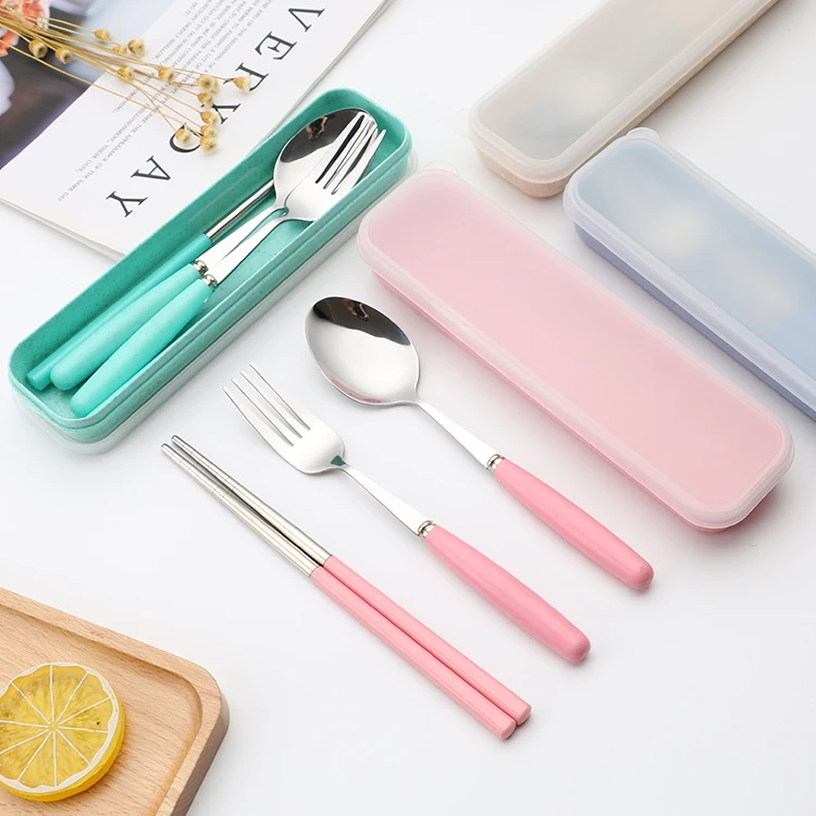 Portable Stainless Steel Cutlery Set with Plastic Handle