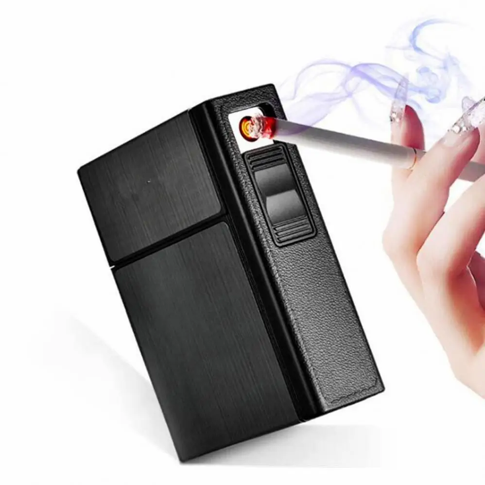 
2-in-1 Cigarette Case USB Charging Box K98 Charging Cigarette Windproof Lighter for Smoking Metal Cigarette Case Rechargeable 