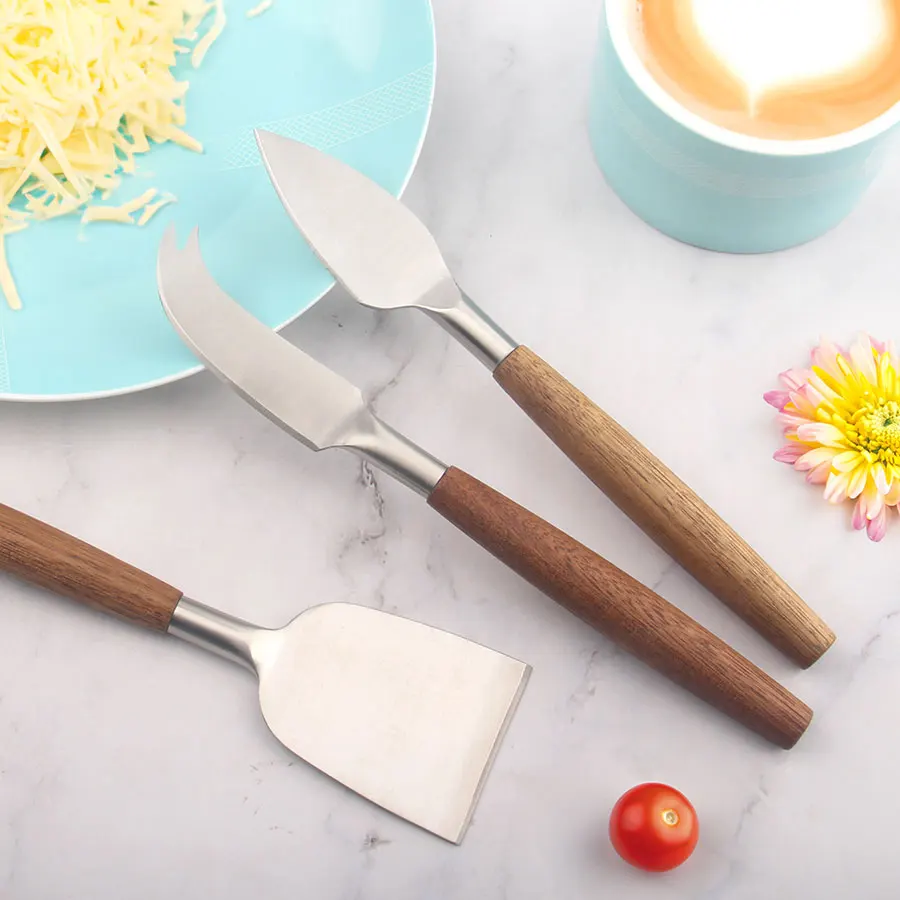New Arrived Cheese Knives Tools Set Stainless Steel 3 Pcs Butter Spreader Knife With Wooden Handle
