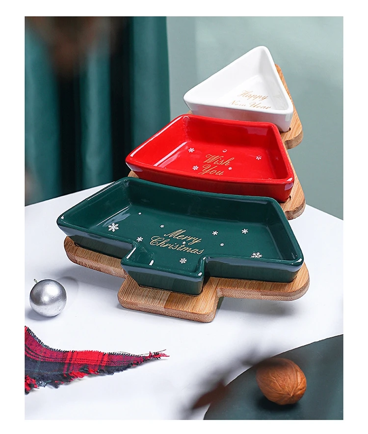 Creative ceramic bamboo Christmas tree tray irregular snack tray fruit tray