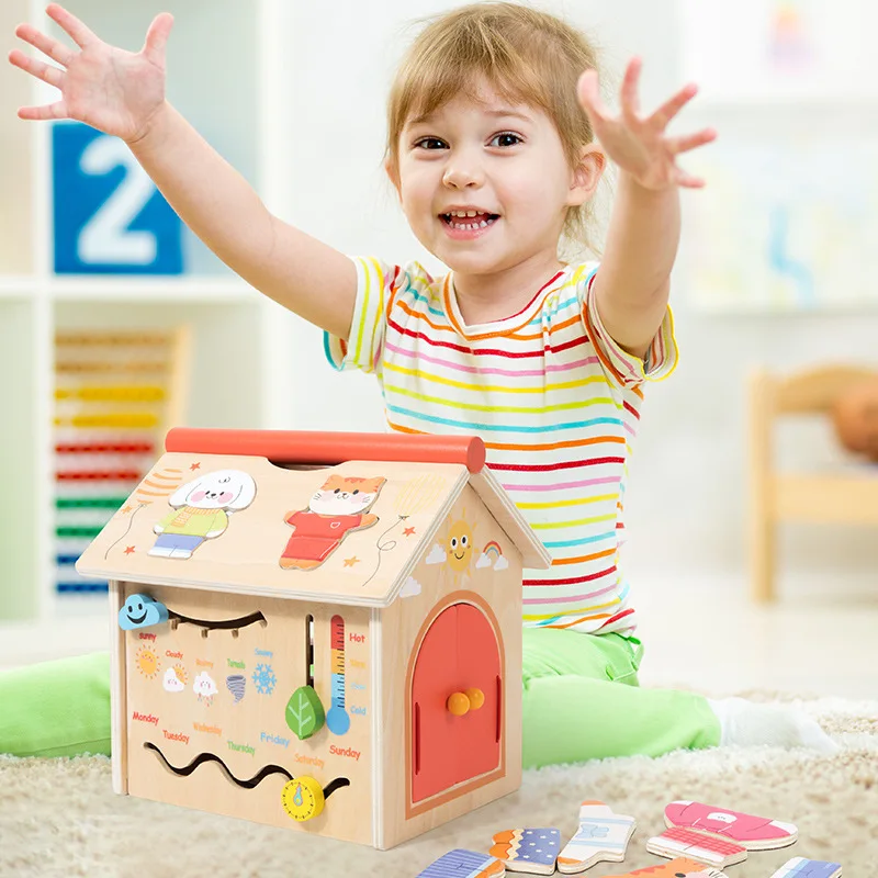 Children Early Education Wisdom Box Toddler Manipulative Skill Wooden Busy Board Kids Educational Wooden Busy House Toy