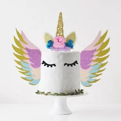 SJ0558 wholesale wedding floral glitter wings eyelash unicorn theme party decorative cake topper