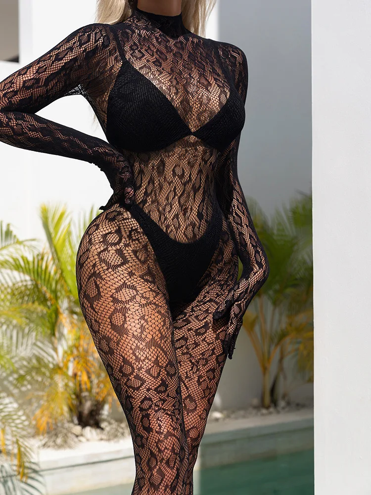 Women Lace Sexy Lingerie With Fingers Leopard Bodysuits Backless Fishnet Body Stockings Pantyhose Tights