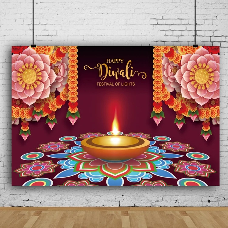 Indian Diwali Backdrop Decorations for Home Wall Hanging Diwali Photo Booth Props Background Banner Celebration Supplies H1079