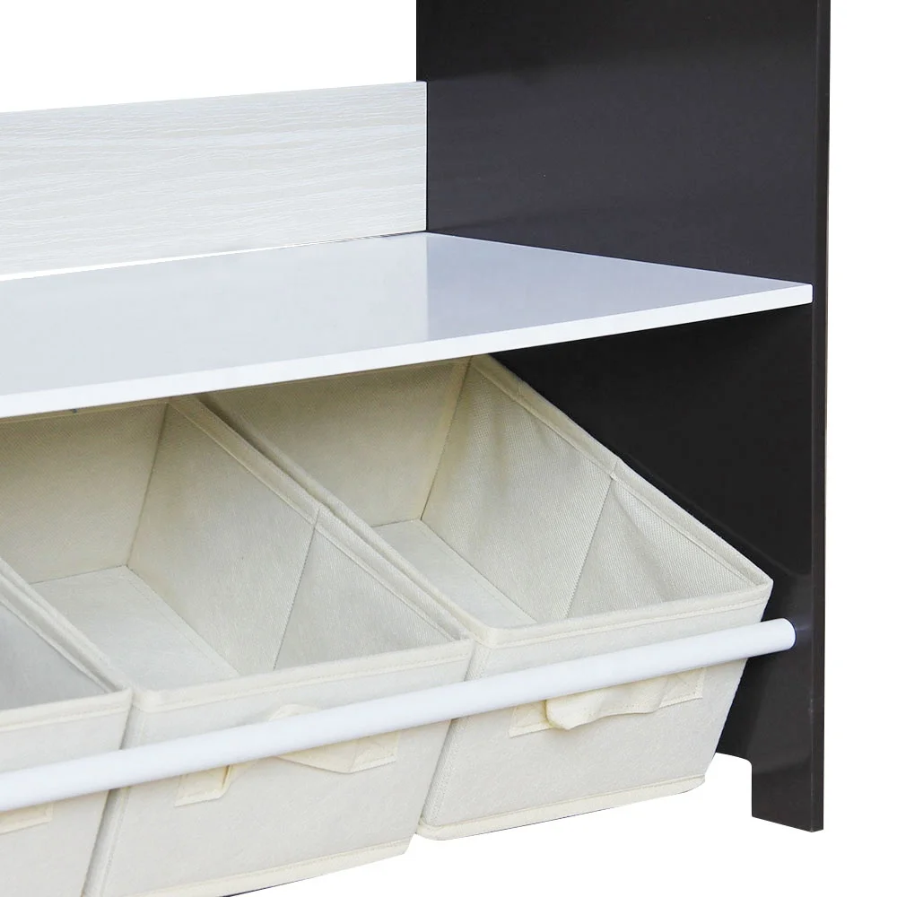 Wooden Kids Bookshelf Home Furniture Children Toy Display Storage Shelf With 3 Storage Bins