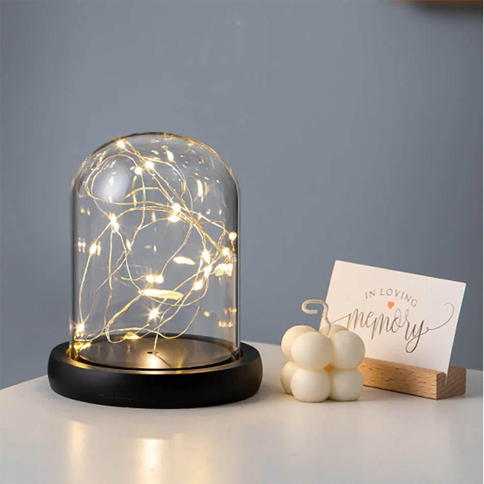 Оптовая продажа покрытие из боросиликатного стекла деревянная основа декоративная любовь роскошный Рождественский домашний декор дисплей u-образный колокольчик светодиодный стеклянный купол