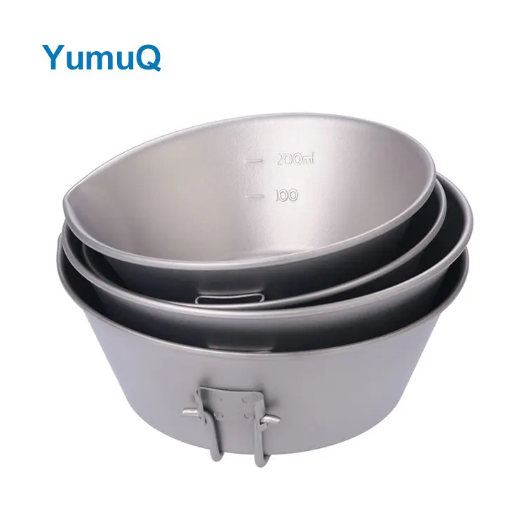 YumuQ Outdoor Camping Picnic Pure Titanium Sierra Mug Cup Bowl 300ml/ 300ml/450ml With Folding Handle