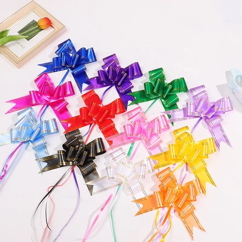 6/10/24 inch large Pull Up Christmas Gift Organza Flower Pom Pom Pull String Bow Ribbon for Car Door Flower Packing