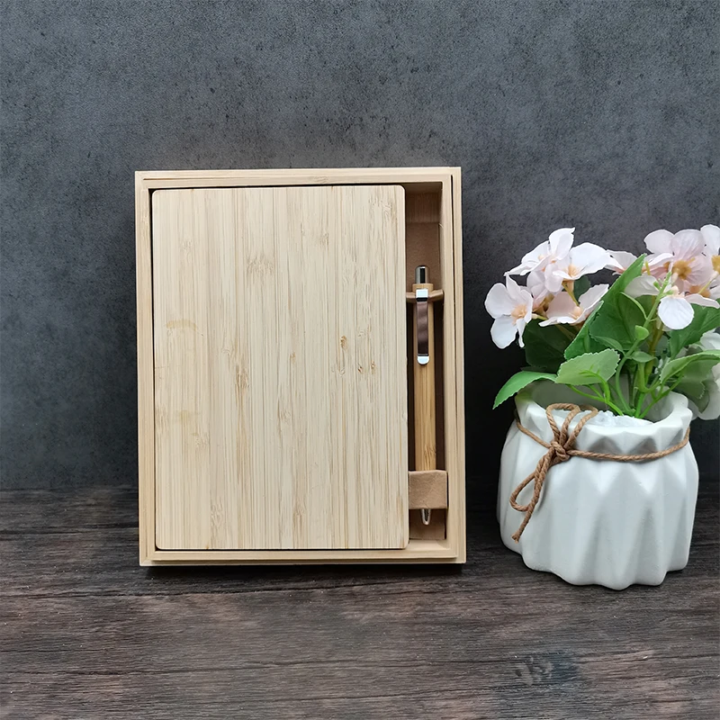 Eco Friendly Bamboo Box Notebook With Pen Set Bamboo Cover Stationery Set Environmentally Friendly Material Custom Wholesale