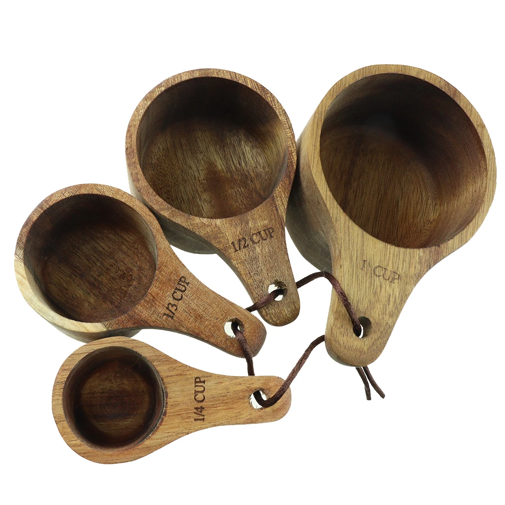 4pcs Set Eco Friendly Baking Cooking Acacia Wooden Measuring Cups Wholesale Custom Logo Measure Cup Kitchen Tools