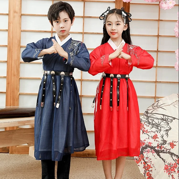 
Wholesale Boy and Girl Clothing Hanfu Children Performance Costume Clothes Hanfu Traditional Chinese Accept OEM Embroidery Soft 
