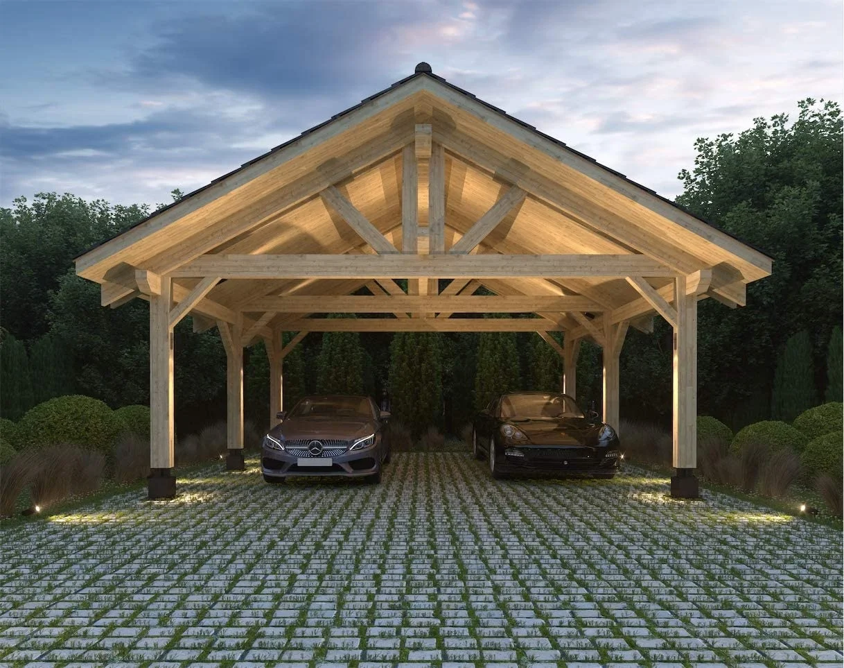 prefab manufactured wooden garage carport