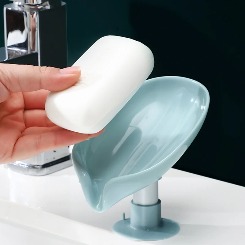 Suction Cup Soap Dish Box For Bathroom Shower Soap Holder with Drain Portable Leaf Shape Toilet Laundry Soap Rack Tray For Basin