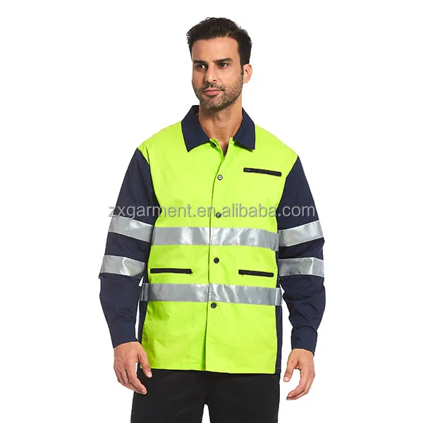 2024 OEM ODM оптовая продажа инженерная форма рабочая одежда двухцветная флуоресцентная зелено-темно-синяя Светоотражающая Рабочая Рубашка