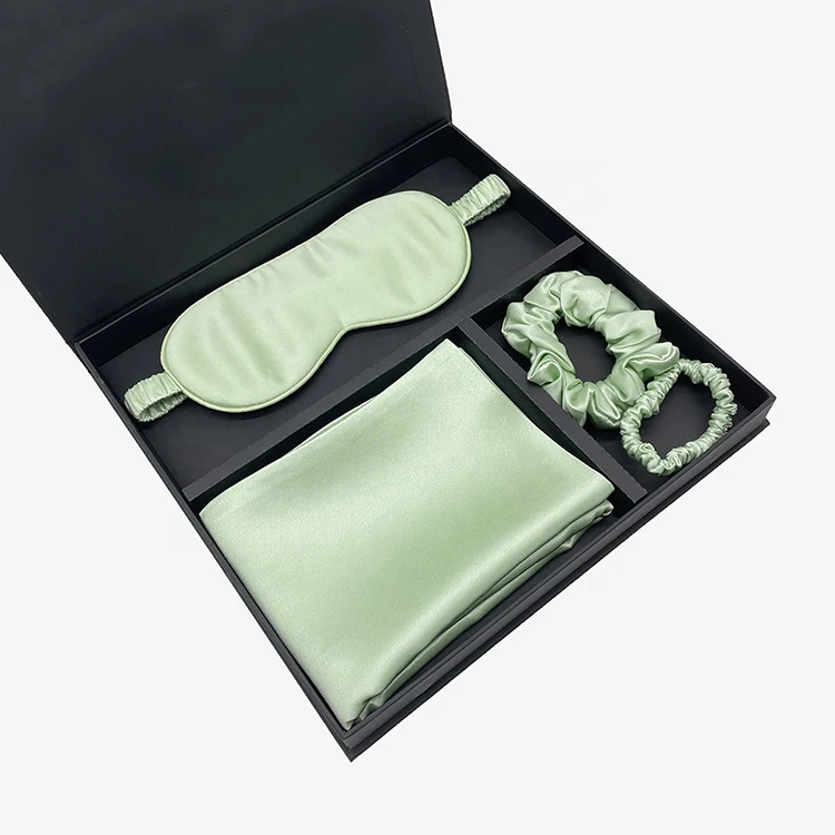 Custom logo silk eye mask pillow case silk scrunchie with box zipper 100% pure mulberry silk pillowcase set