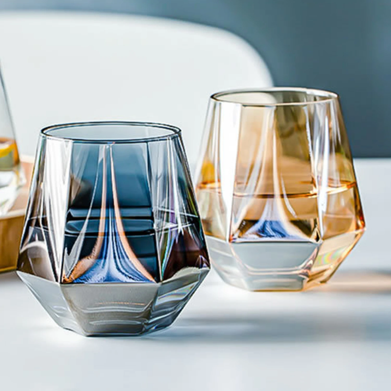 Wholesale 12oz Clear Plastic Whiskey Glasses Diamond Shaped Plastic Stemless Wine Glasses