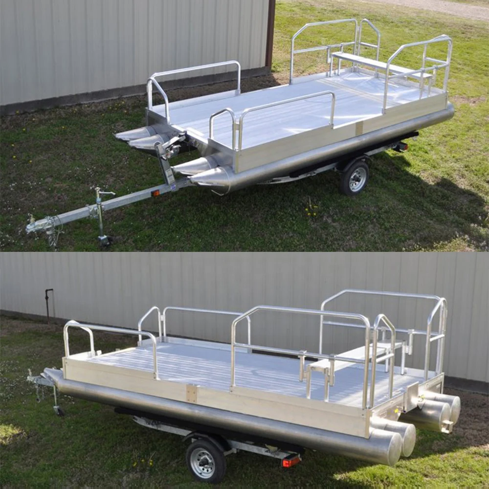 Kinocean 15ft Aluminum Pontoon Sport Yacht Electric Water Sport Boat Fishing Lake Leisure Outboard Engine Combo Outdoor Floating