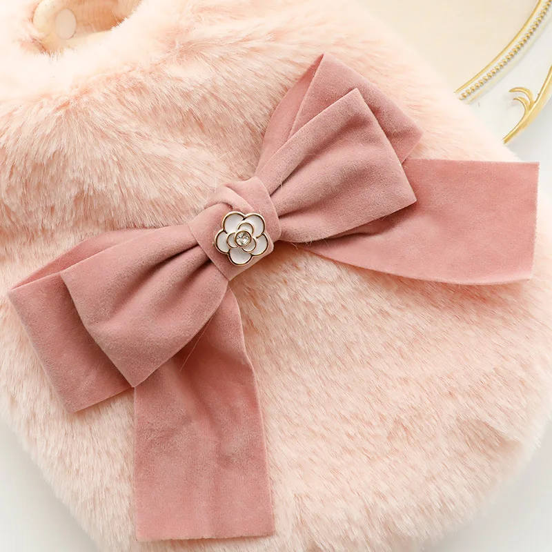 Noble dog clothes autumn and winter clothes cat princess cotton coat rabbit plush bow fragrant wind small dog Teddy pet